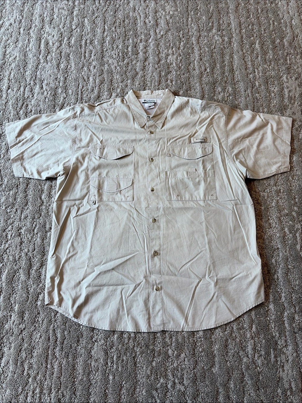 Columbia Men's XL Khaki Outdoor Camping Fishing Shirt Short Sleeve PFG Vented